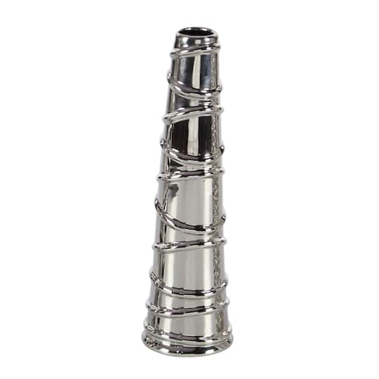 12" Silver Ceramic Abstract Glam Vase Set